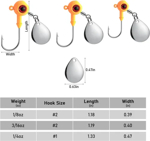 Miniatura 7 de Dr.Fish Paquete de 10 jigs Underspin cabezas de agua dulce Swimbait Ball Jig Bass Walleye anzuelos de pesca Colorado Spinner Blade Parte inferior
