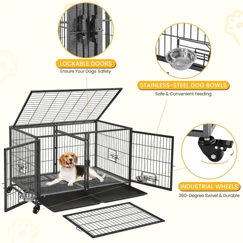 Miniatura 5 de Yaheetech Jaula Apilable para Perros con Divisor de 43'' Rodante Jaula de Servicio Pesado para Perros con Parte Superior Abierta/2 Bandejas
