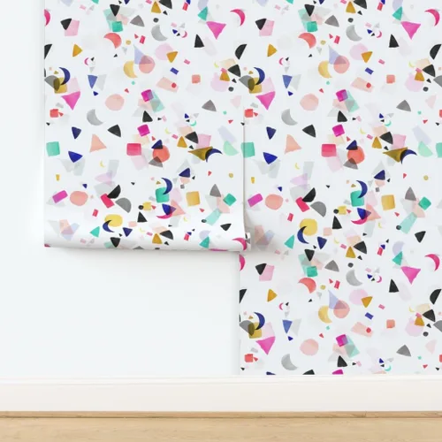 Miniatura 4 de Despegar y pegar papel tapiz Swatch - Confeti Fiesta Cumpleaños Formas Coloridas Acuarela Abstracto Geométrico Lindo Mod Papel pintado personalizado