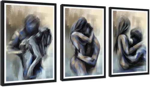 Miniatura 17 de Novatique 3 piezas de arte de pared sexy en blanco y negro para parejas desnudas, decoración de pared abstracta de amor para mujeres y hombres, arte