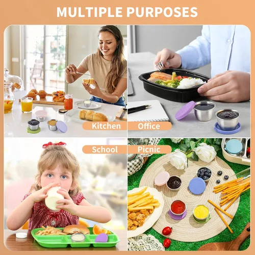 Miniatura 6 de SANEXC Paquete de 8 - Recipientes pequeños de 2.4 oz para aderezo de ensalada para llevar, recipientes de condimentos a prueba de fugas con tapas