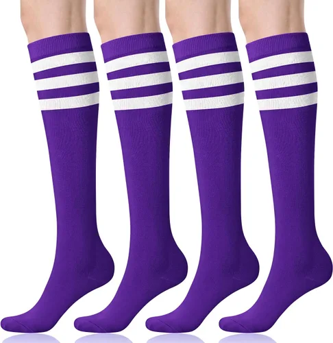 Miniatura 6 de FITRELL Calcetines altos hasta la rodilla para mujer, calcetines deportivos para deportes al aire libre, calcetines casuales de tubo a rayas