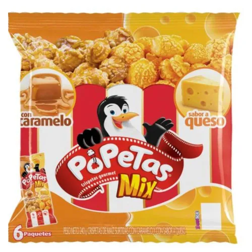 Miniatura 2 de Popetas Bocadillos de palomitas de maíz (Pck de 2 - 6 unidades por paquete) Palomitas de maíz con caramelo y queso Popetas Colombiana Snack