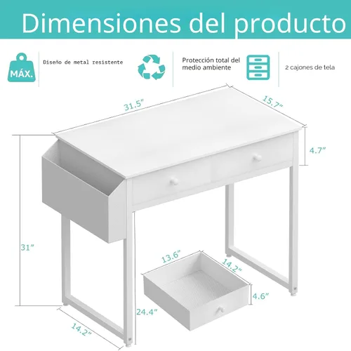 Miniatura 3 de Lufeiya - Escritorio pequeño blanco para niños con cajones para dormitorio, escritorio de 32 pulgadas para oficina en casa con cajón