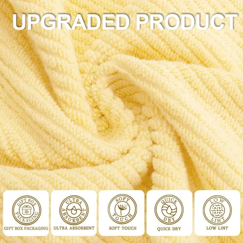 Miniatura 2 de VOOVA & MOVAS Toallas de baño amarillas – 100% algodón Secado rápido Peso Gruesas Suave, juego de 6 toallas de baño, 2 toallas grandes de 30