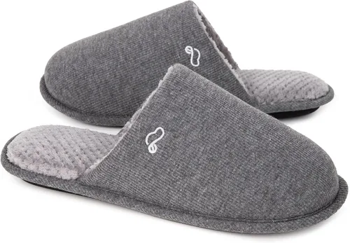 EverFoams Men's Cotton Knit Memory Foam Indoor Slippers Light Weight House Shoes with Anti-Skid Sole
