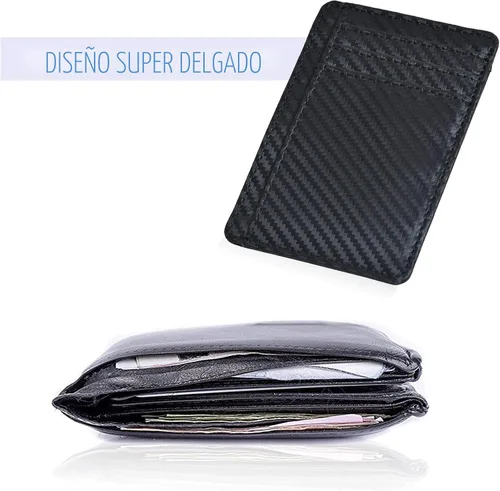 Miniatura 5 de Carteras de cuero Oak Leathers para hombres y mujeres, carteras de cuero delgadas y minimalistas con bolsillo frontal, con bloqueo RFID, Ébano