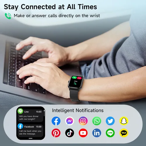 Miniatura 5 de Relojes inteligentes para hombres y mujeres, Alexa integrado, reloj inteligente de 1.8 pulgadas con frecuencia cardíaca, SpO2/sueño/estrés, Negro