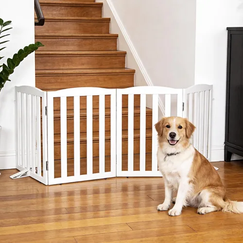 Miniatura 2 de Puerta para Perros Independiente para Interiores, Puerta para Perros Plegable, Puertas para Perros para Entradas, Escaleras o Pasillos, Puerta Blanco