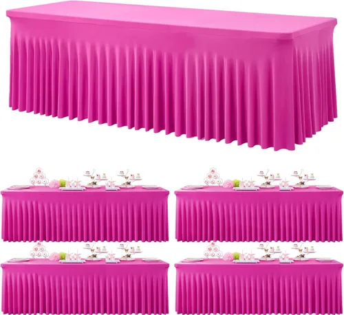 Miniatura 94 de Paquete de 2 manteles de spandex para mesas rectangulares de 8 pies, mantel elástico rosa de 8 pies, manteles ajustados, falda de mesa para fiestas