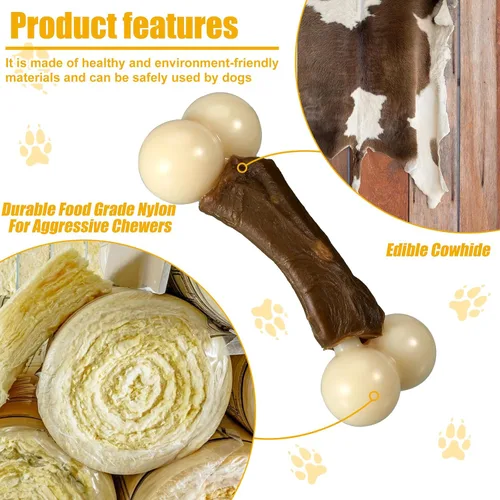 Miniatura 3 de Sosation Paquete de 3 juguetes masticables para masticadores agresivos, juguetes de hueso de nailon con sabor a carne de res, juguetes