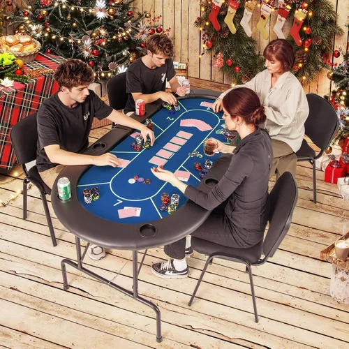 Miniatura 8 de Giantex mesa de póquer plegable de 72 pulgadas, mesa de cartas plegable para 8 jugadores con 8 portavasos, superficie de fieltro de grado casino
