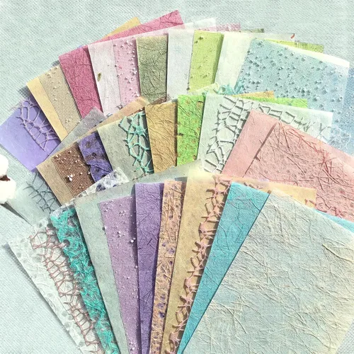Miniatura 15 de Juego de 20 papeles de recortes con textura A5 y tela de malla, papel artesanal hecho a mano para álbumes de recortes, suministros de diario basura