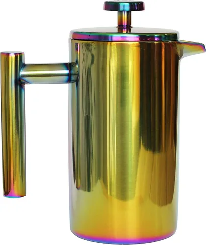 Miniatura 5 de Cafetera de prensa francesa – 1 o 2 tazas, pequeña cafetera de acero inoxidable, prensa francesa de doble pared, Arcoíris, 12oz/350ml