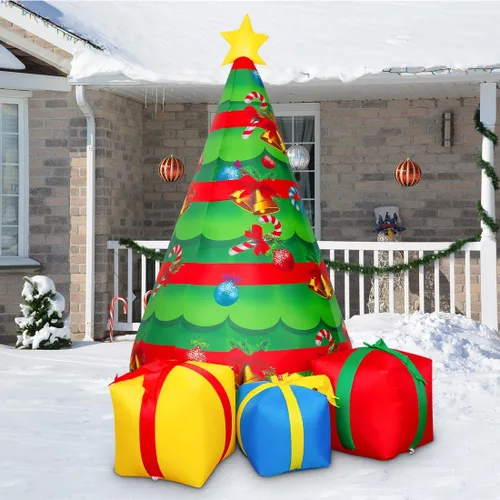 Miniatura 4 de COMIN Árbol inflable de Navidad de 7 pies para decoración al aire libre, caja de regalo de patio inflable con LED integrados para decoración
