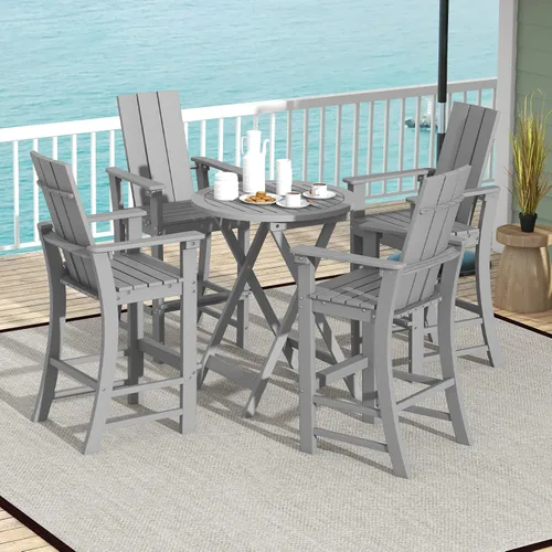 Miniatura 9 de Giantex Silla Adirondack de 52 pulgadas de alto, taburete de bar de polietileno de alta densidad para exteriores con respaldo ergonómico, Gris