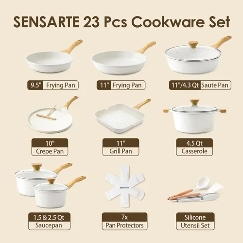 Miniatura 2 de SENSARTE Juego de utensilios de cocina de cerámica antiadherente de 23 piezas, juego de ollas y sartenes saludables, juego de cocina no tóxico