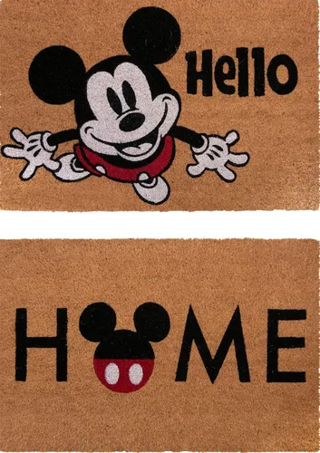 Miniatura 32 de Gertmenian 47534 Disney Mickey Mouse - Alfombra retro clásica de fibra de coco para entrada, paquete de 2 unidades, 20 x 34 pulgadas, color marrón