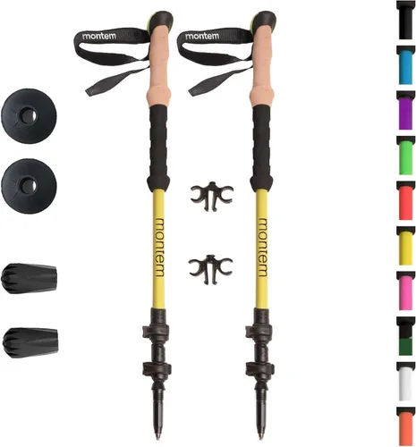 Miniatura 10 de Montem Bastones ultrarresistentes para trekking, caminatas y senderismo - Un par (2 bastones) - Plegables, ligeros, con bloqueo rápido, resistentes