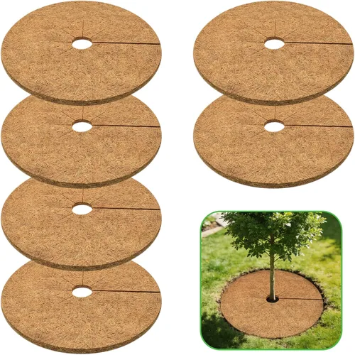 ZeeDix Paquete de 6 Anillos de Mantillo de Fibra de Coco, Anillo de Mantillo de Fibra de Coco de 24 Pulgadas, Tapete Protector de Árboles 100% 6