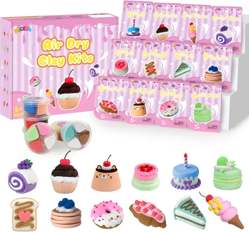 Nicella Kit de arcilla seca al aire, 12 bloques de arcilla para modelar para niños, Model Magic con herramientas de escultura y tutoriales, seguro y