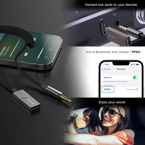 Miniatura 5 de Adaptador Bluetooth 5.3 a auxiliar para automóvil, receptor USB a TRS de 0.138 in - Añade Bluetooth al automóvil, altavoz, audio estéreo doméstico