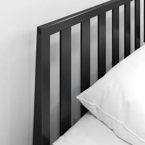 Miniatura 5 de Plank+Beam Base de cama individual moderna de madera maciza con cabecera de listones, plataforma escandinava con soporte de listones de madera, Negro