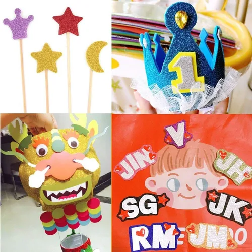 Miniatura 7 de Hojas de espuma con purpurina autoadhesivas de 8 x 12 pulgadas, papel trasero de 10 unidades para actividades de manualidades infantiles, cortadores