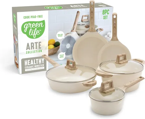 Miniatura 12 de GreenLife Juego de utensilios de cocina antiadherentes de cerámica de 8 piezas, apto para inducción, no tóxico, sin PFAS, apto para lavavajillas