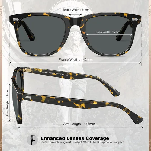 Miniatura 36 de CARFIA Lentes de sol polarizados cuadrados para hombre, protección UV400, acetato retro, hechos a mano, hechos a mano