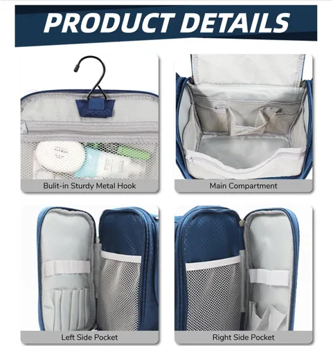 Miniatura 4 de Bolso de aseo personal para colgar, de gran capacidad para hombres y mujeres, portátil, impermeable, bolsa de ducha de baño, ligera, bolsa de Azul