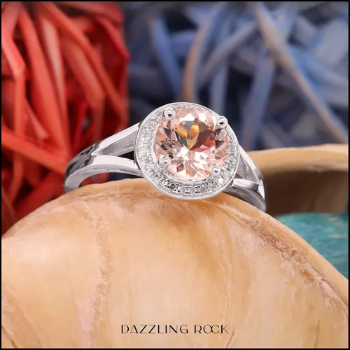 Miniatura 240 de Dazzlingrock Collection Anillo de compromiso redondo de 0.276 in con halo de diamante blanco y vástago dividido para ella en oro macizo de 14