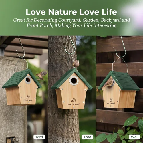 Miniatura 6 de Kingsyard Casa de Pájaros de Madera con Protección contra Depredadores, Nido para Gorrión para Exteriores, Caja de Nido de Jardín y Patio