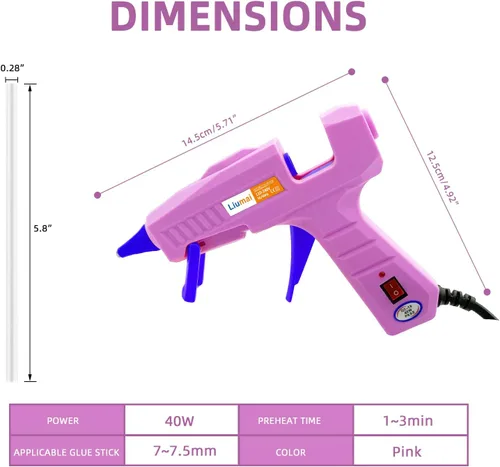 Miniatura 2 de Liumai Pistola de pegamento, kit de pistola de pegamento caliente con 30 barras de pegamento, mini pistola de pegamento termofusible para Morado