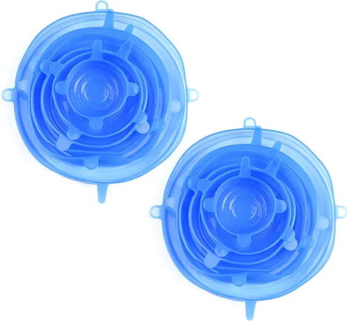 Miniatura 2 de Cubierta de sellado elástico de silicona, 12 unidades, 6 tamaños, tapas de sellado de silicona elásticas azules para mantener los alimentos frescos