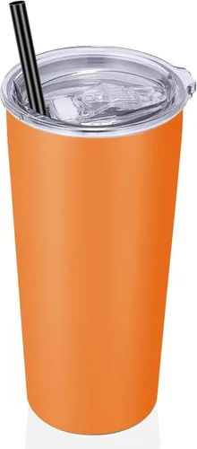 Miniatura 13 de VEGOND Vaso de 20oz a granel con tapa y pajita, vaso aislado al vacío de acero inoxidable de doble pared para café, viaje, paquete de 1 unidad, Rojo