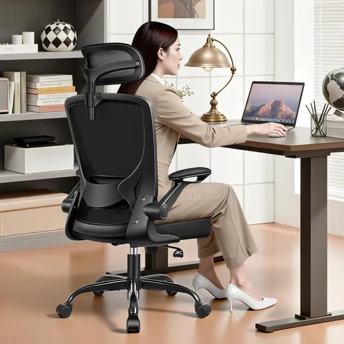 Silla ergonómica de escritorio de oficina cómoda, sillas de escritorio de malla de respaldo alto con soporte lumbar ajustable, reposacabezas,