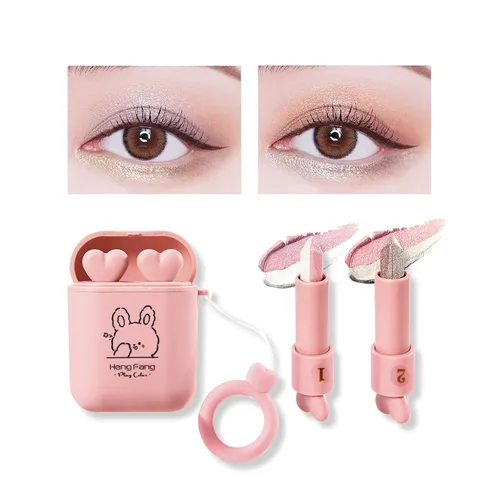 2 unids/set mate crema nude doble colores sombra lápiz de ojos, brillo degradado alto pigmento sombra de ojos maquillaje de larga duración