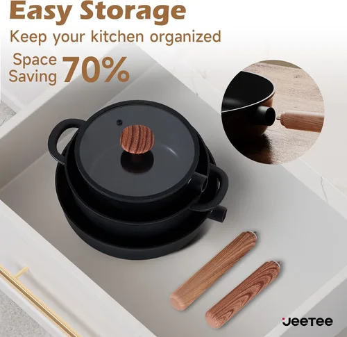 Miniatura 7 de JEETEE Juego de utensilios de cocina de cerámica de 17 piezas, juego de ollas y sartenes saludables antiadherentes, juego de cocina de inducción