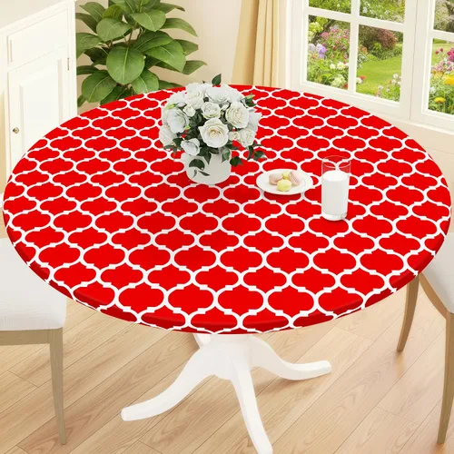 Miniatura 36 de Smiry Mantel redondo de pícnic, fundas de mesa elásticas impermeables para mesas de 18 a 24 pulgadas, manteles de vinilo con parte trasera