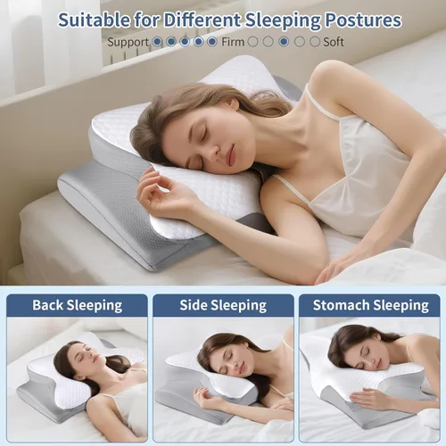 Miniatura 6 de Almohada cervical para dormir - Almohada ergonómica para dormir de lado para alivio del dolor, almohada cervical contorneada para soporte del Blanco