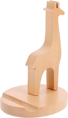 Miniatura 9 de Hemobllo Soporte de teléfono móvil con forma de jirafa Soporte de teléfono de escritorio de dibujos animados para oficina en casa Soporte de madera