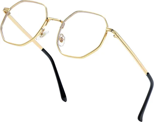 JOVAKIT Gafas de bloqueo de luz azul con forma de polígono para mujeres y hombres, estilo vintage, octagonales cuadradas, sin prescripción, gafas de