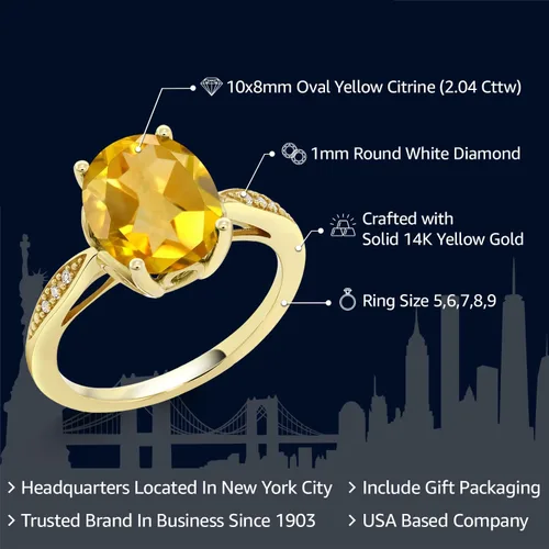 Miniatura 61 de Gem Stone King Anillo de compromiso de oro amarillo de 14 quilates de 2-3 quilates con piedra preciosa ovalada de 0.394 x 0.315 in y diamantes