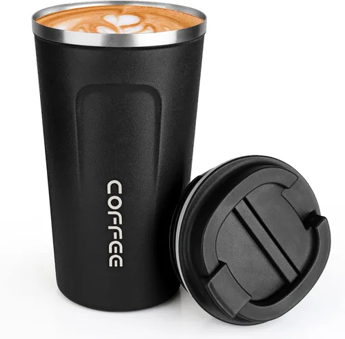 MOMSIV Taza de viaje de 17 onzas, taza de café aislada con tapa a prueba de fugas, vaso reutilizable de doble pared de acero inoxidable al vacío