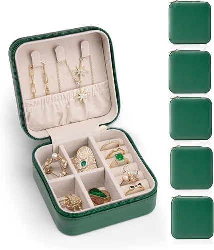 Miniatura 15 de Vlando Regalos de boda – Organizador de viaje de joyería pequeña de piel sintética, estuche de viaje para anillo, mini joyero para aretes, collar