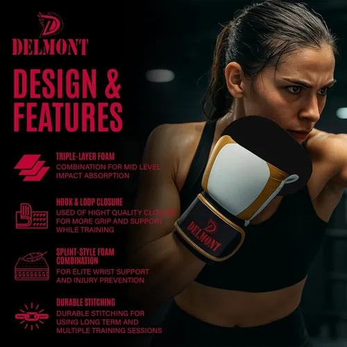 Miniatura 5 de Delmont Guantes de boxeo para hombres y mujeres – Bolsa pesada, guantes de kickboxing, sparring y entrenamiento con acolchado multicapa, soporte