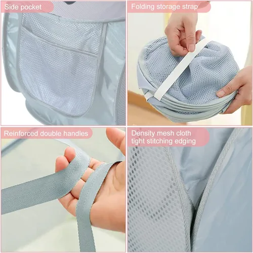 Miniatura 3 de 2 cestas de malla para la ropa sucia, canastas plegables para la ropa sucia, 75 L, cesta de almacenamiento horizontal con bolsillo lateral y asa