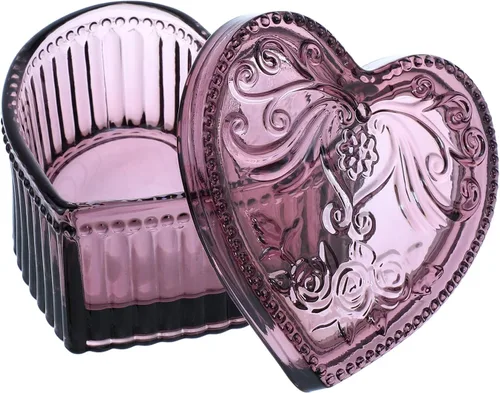 Miniatura 10 de Gaolinci Caja de almacenamiento de vidrio de cristal en forma de corazón con relieve Caja de joyería Caja de dulces con tapa - Ámbar