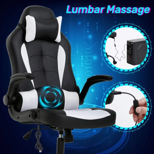 Miniatura 3 de Silla de juegos, silla de oficina, silla de escritorio, silla ergonómica de respaldo alto con soporte lumbar, reposabrazos abatibles, reposacabezas